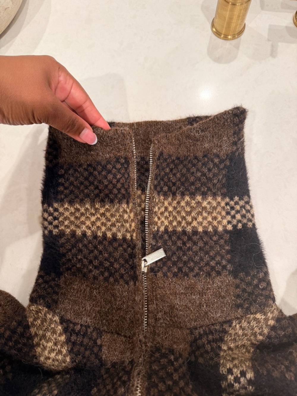 Zara Brown Plaid Knit Bomber 2-Way FULL Zip-Up Jacket - Picture 8 of 8